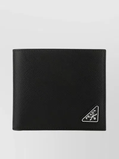 Prada Leather Bifold Wallet Saffiano Texture In Black