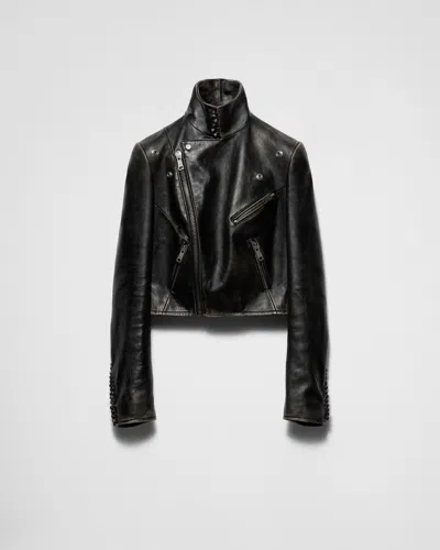 Prada Biker Leather Jacket In Black