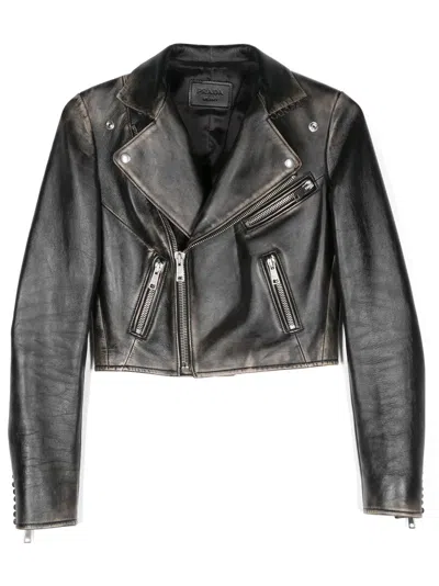 Prada Bikerjacke Aus Leder In Gray