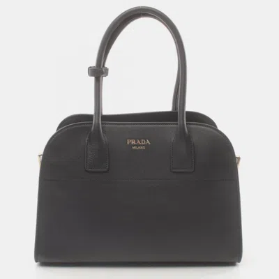 Pre-owned Prada Leather Black Soft Glain Medium Tote Bag