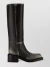 Prada Leather Block Heel Mid-calf Boots Square Toe In Black
