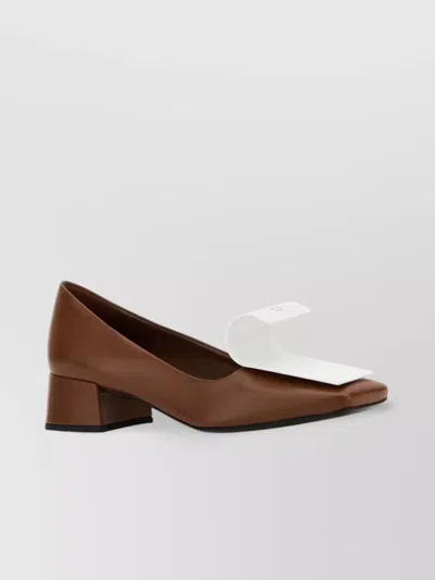 Prada Leather Block Heel Pumps With Square Toe