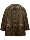 Prada Long-sleeved Leather Jacket In Green