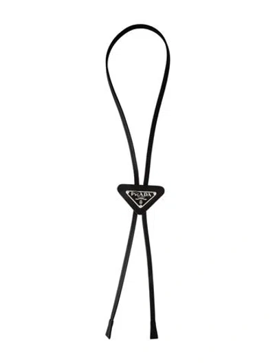 Pre-owned Prada Leather Bolo Tie, 36" In Black