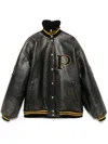 Prada Leather Jacket With Embroidered Patches And High Collar In Black  