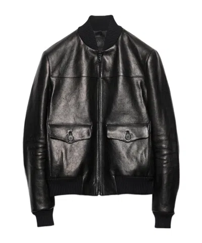Prada Leather Bomber Jacket In Black