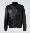 Prada Leather Bomber Jacket In Black