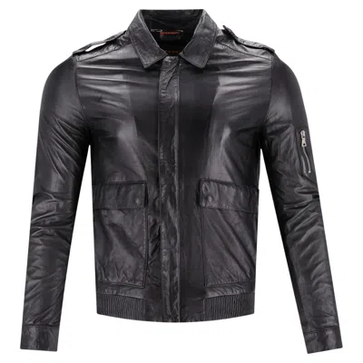Pre-owned Prada Leather Bomber Jacket In Black