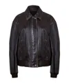 Prada Leather Bomber Jacket In Black