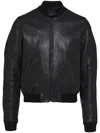 Prada Logo-patch Leather Bomber Jacket In Black