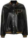 Prada Leather Bomber Jacket With Patch In Black