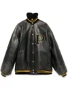 Prada Leather Bomber Jacket With Patch In Black