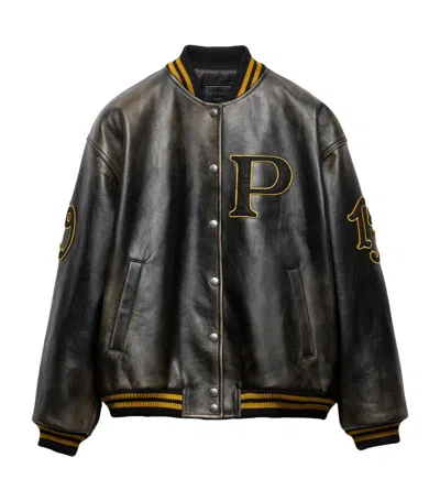 Prada Leather Bomber Jacket In Black