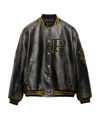 Prada Leather Bomber Jacket With Patch In Black