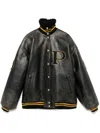 Prada Leather Jacket With Embroidered Patches And High Collar In F0002 Nero