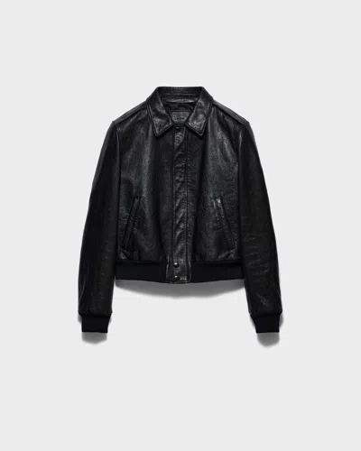 Prada Bomberjacke Aus Leder In Schwarz