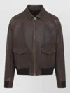 Prada Collared Long-sleeved Leather Jacket In Multi