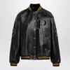 Prada Leather Bomber Vintage Black With Patch In Multi