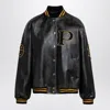 Prada Leather Bomber Jacket With Patch In Black