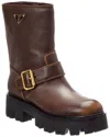 Prada Triangle Logo Distressed Leather Ankle Boots In Brown