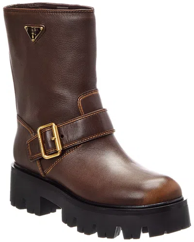 Prada Leather Boot In Brown