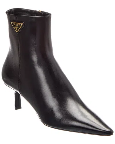 Prada Ankle Boots Kitten Heel Pointed Toe Silk In Black