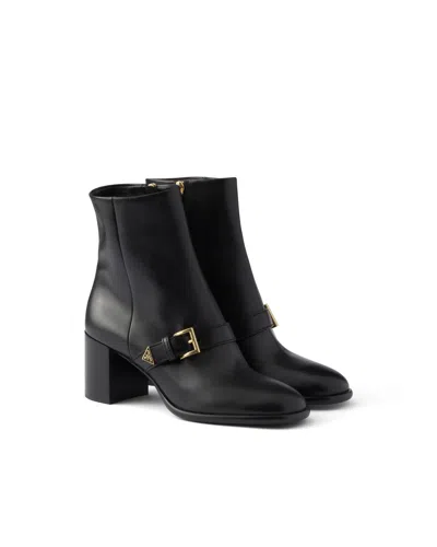 Prada Leather Booties In Black