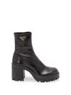 Prada Stretch Leather Platform Ankle Boots In Black