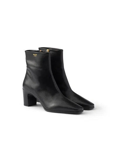 Prada Leather Booties In Black