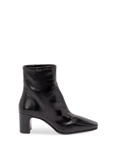 Prada Leather Booties In Black
