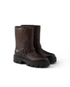 Prada Leather Booties In Brown