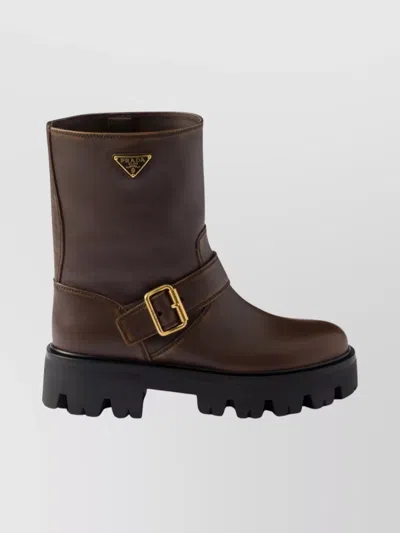 PRADA LEATHER BOOTIES FEATURING CHUNKY SOLE