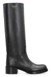 Prada Knee-high Leather Block Heel Boots In Black