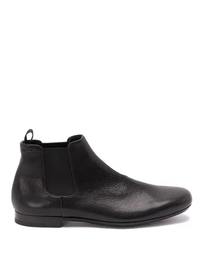 Prada Leather Ankle Boots In Black
