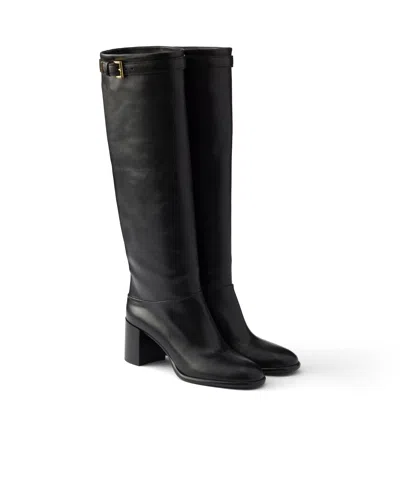 Prada Leather Boots In Black