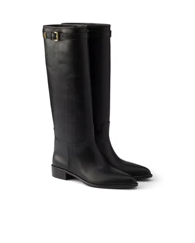 Prada Leather Boots In Black