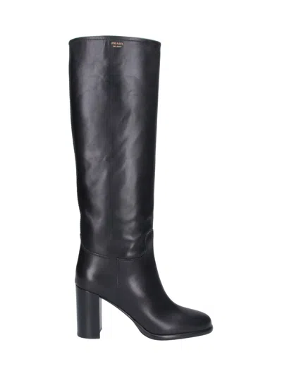 Prada Leather Boots In Black