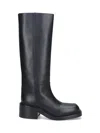 Prada Leather Square-toe Tall Moto Boots In Black  