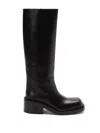 Prada Leather Knee-high Boots With Low Block Heel In Black  