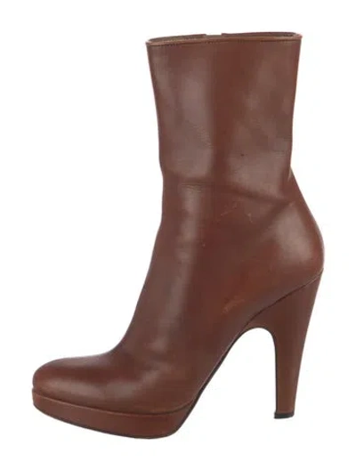 Pre-owned Prada Leather Boots In Brown