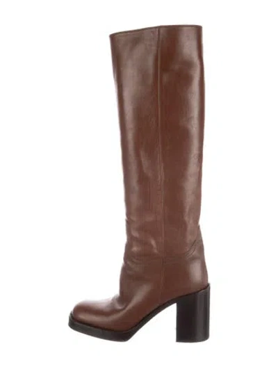 Pre-owned Prada Leather Boots In Brown