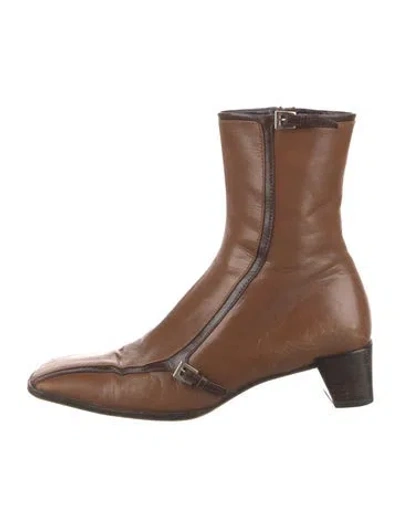 Pre-owned Prada Leather Boots In Brown