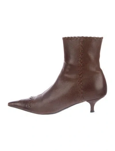 Pre-owned Prada Leather Boots In Brown