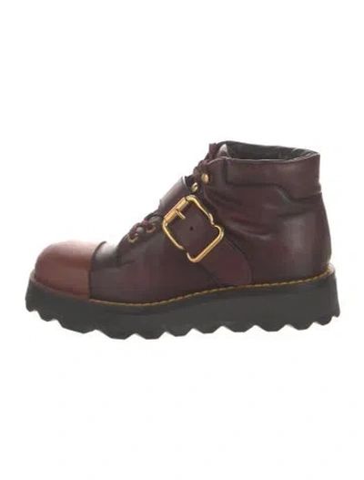 Pre-owned Prada Leather Boots In Burgundy