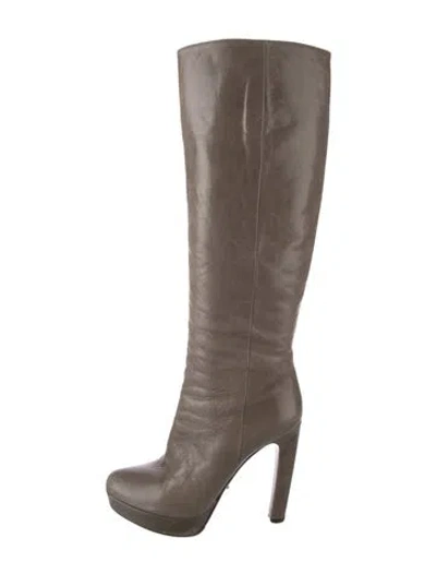 Pre-owned Prada Leather Boots In Grey