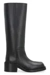 Prada Leather Square-toe Tall Moto Boots In Nero