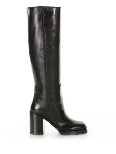 Prada Leather Boots In Nero