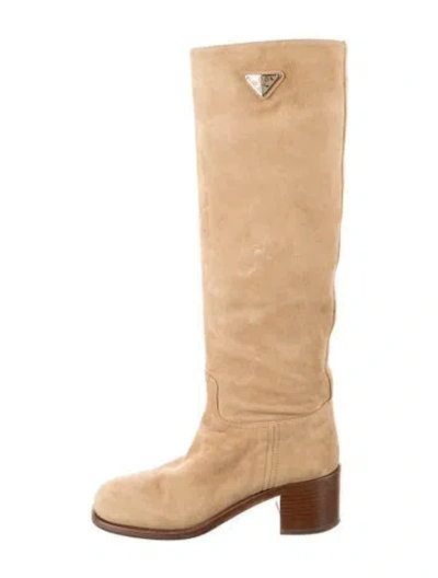 Pre-owned Prada Leather Boots In Neutrals