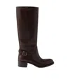 Prada Leather Boots In Brown