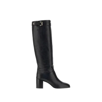 Prada Leather Boots With Triangle Logo In Black